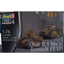 Panssarivaunu x2 Char B.1 bis Ja Renault FT.17 Mittakaava 1/72, 96 osaa. Muovirakennussarja