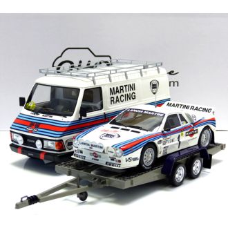 Lancia ralli setti. Lancia 037, traileri ja Fiat 242 huoltoauto.